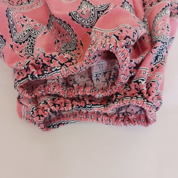 C&C California Women's Linen Blend Peasant Smocked Paisley Pink/Blue Top Size L - Picture 8 of 12